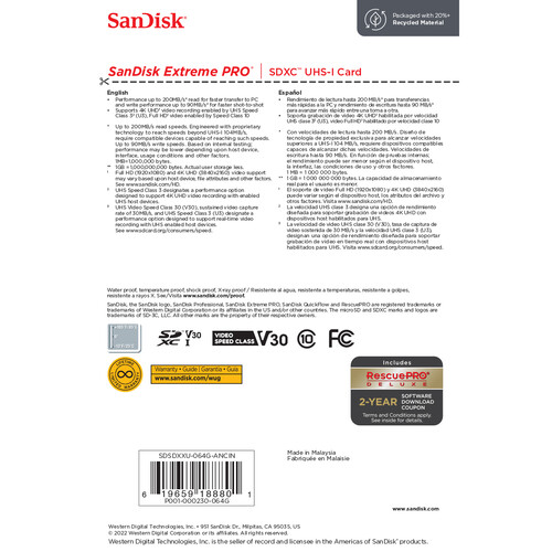 Carte mémoire SanDisk 64Gb Extreme Pro microSD 170Mb/s – YAHYAOUI SHOP